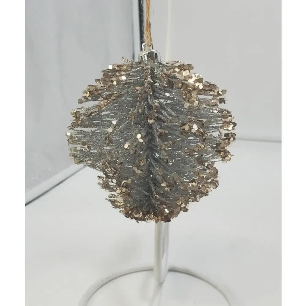 Christmas Ornament Glittered Silver Bottle Brush, PRE-OWNED